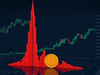 Bitcoin liquidity map visualization showing towering Burj Khalifa-like patterns of high-leverage liquidations.