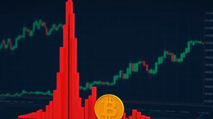 Bitcoin liquidity map visualization showing towering Burj Khalifa-like patterns of high-leverage liquidations.