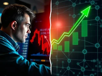 Bitcoin price decline versus DeepSnitch AI token surge in contrasting cryptocurrency market visualization