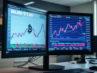 Analysis of Bitcoin price consolidation alongside rising derivatives market data charts showing open interest and volatility.