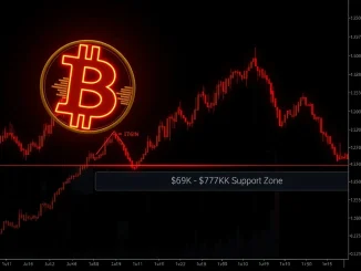 Bitcoin price chart analysis showing the critical $69K-$72K support zone under threat.