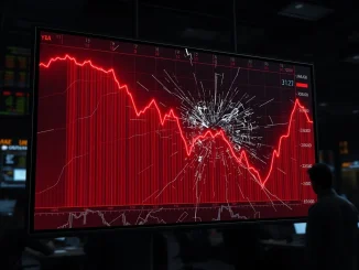 Graphic depicting the severe Bitcoin crash and market-wide cryptocurrency liquidation event.