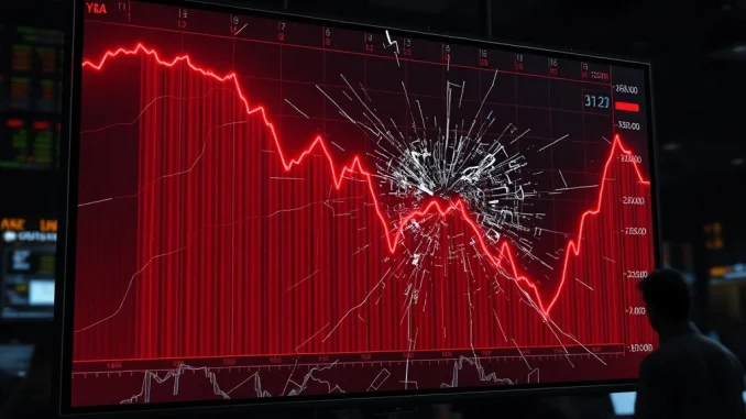 Graphic depicting the severe Bitcoin crash and market-wide cryptocurrency liquidation event.