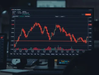 Bitcoin price chart showing a downtrend with bearish technical indicators, illustrating the mid-$50K forecast.