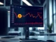 Analyst reviewing Bitcoin price chart showing downtrend with CryptoQuant data overlay