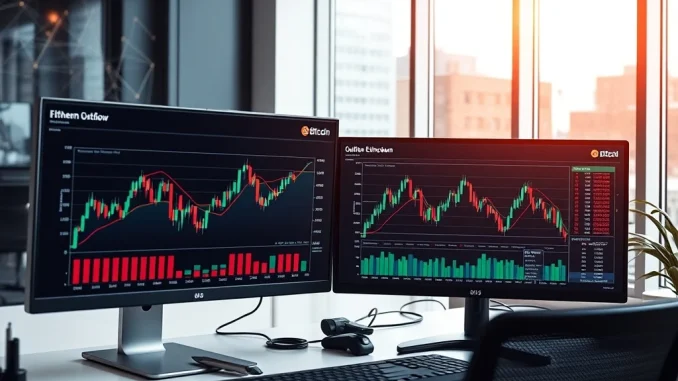 Bitcoin and Ethereum outflow data visualization showing investor accumulation patterns during market volatility