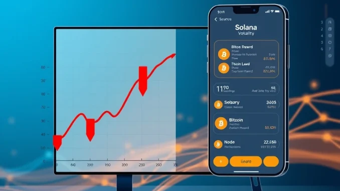 Bitcoin Everlight mobile app interface and Solana volatility chart comparison for cryptocurrency investors