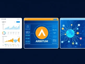 Bitcoin monitoring dashboard alongside Arbitrum layer 2 and AI cryptocurrency analysis visualization
