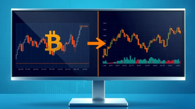 Illustration showing the correlation between Bitcoin and Nasdaq price charts for market analysis.