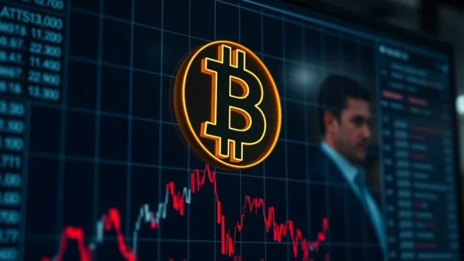 Bitcoin price chart showing a sharp decline to a 9-month low below $74,508, analyzing cryptocurrency market volatility.