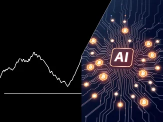 Analytical illustration comparing Bitcoin price volatility with emerging AI cryptocurrency technology.