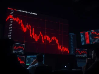 Bitcoin price chart showing dramatic decline with key support levels breaking as market targets $50,000