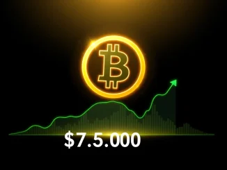 Bitcoin price surges above $77,000, illustrated with a financial chart and glowing BTC logo.