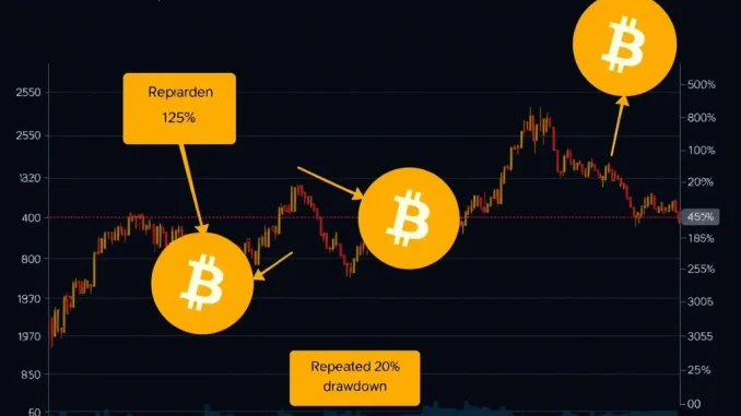 Bitcoin price chart analysis showing repeated 20% pullbacks signaling potential bear phase