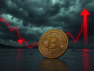 A cracked Bitcoin coin representing $2.3 billion in realized losses during market capitulation.