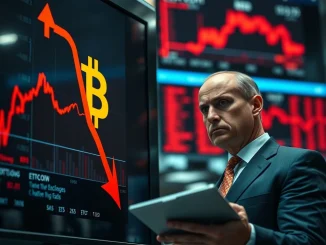 Bitcoin selloff deepens as institutional ETF flows turn negative, showing falling price chart.