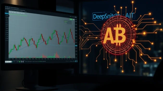 Analytical split-screen comparing static Bitcoin charts with dynamic AI data streams, representing shifting cryptocurrency investment strategies.