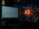 Analytical split-screen comparing static Bitcoin charts with dynamic AI data streams, representing shifting cryptocurrency investment strategies.