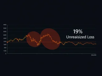 Bitcoin price chart showing the critical $67,000 zone and 19% unrealized losses metric.