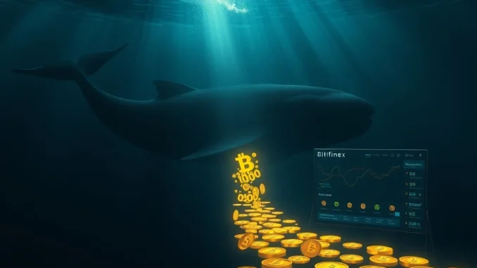 A dormant Bitcoin whale awakens, moving 1,000 BTC to the Bitfinex exchange in a major market shift.