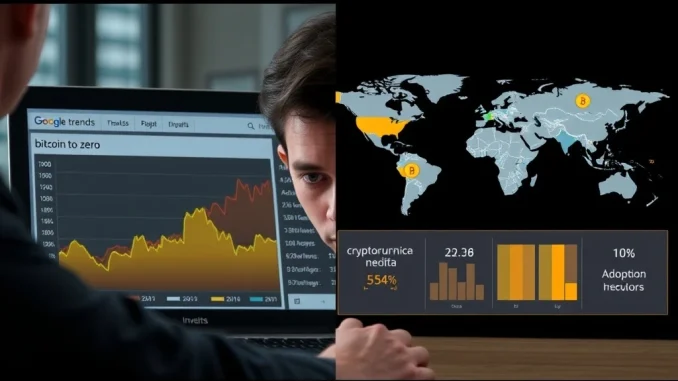 Analysis of record 'bitcoin to zero' Google searches showing U.S. fear versus global cryptocurrency adoption trends