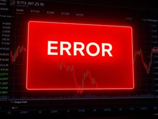 Digital interface showing a crypto exchange error and a crashing Bitcoin price graph after Bithumb's mistake.