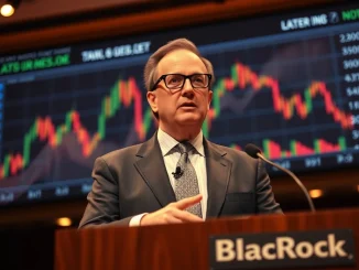 BlackRock CEO Larry Fink discusses cryptocurrency as the next wave for global finance during a financial conference.