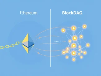 Visual comparison of BlockDAG and Ethereum blockchain architectures highlighting transaction speed differences.