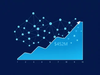 Conceptual illustration of the BlockDAG network and a $452 million milestone chart for the cryptocurrency presale.
