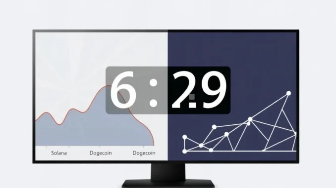 Analysis of BlockDAG presale countdown alongside Solana and Dogecoin market pressure charts.