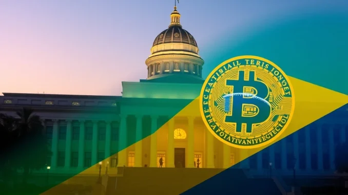 Brazil's National Congress with Bitcoin overlay representing the proposed Strategic Sovereign Bitcoin Reserve bill.