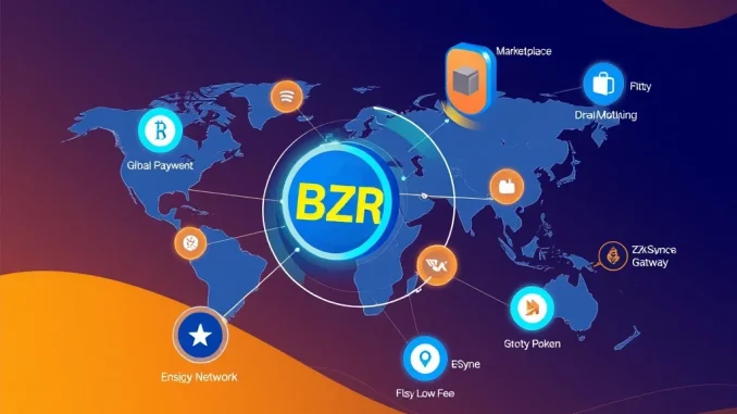 Global Web3 commerce payment network using $BZR on zkSync for low-fee crypto transactions.