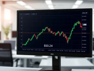 Cardano ADA price chart testing the decisive $0.24 support level on a financial terminal.