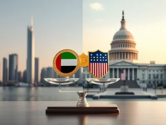 CFIUS review of UAE crypto investment in World Liberty Financial for national security, illustrated with US and UAE symbols.