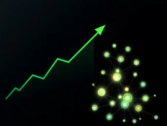 Chart and network graphic representing CLANKER's 18% price surge and rising active addresses.