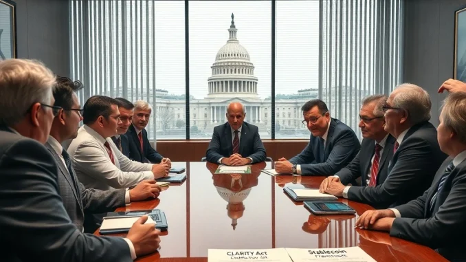 Crypto firms and lawmakers negotiate CLARITY Act stablecoin compromises to break regulatory deadlock.