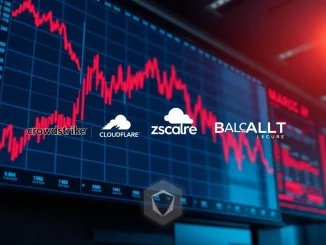 Market graph plunging as Claude Code Security triggers a $15 billion cybersecurity stock sell-off.