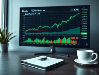 Analyst reviewing CME Bitcoin futures chart data signaling a potential market rally.