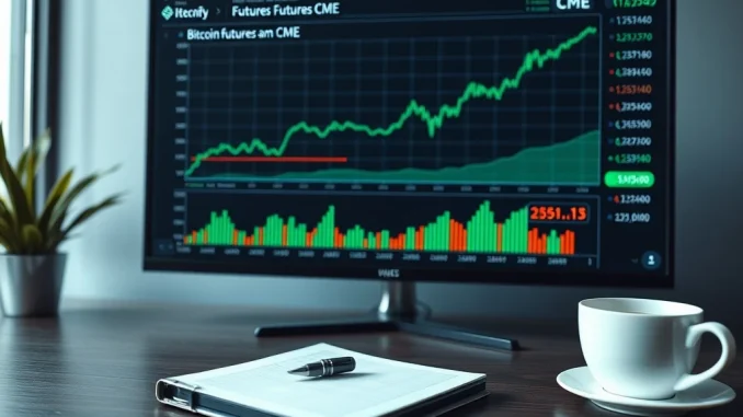 Analyst reviewing CME Bitcoin futures chart data signaling a potential market rally.