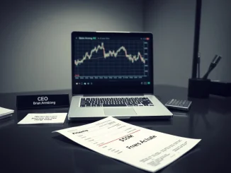 Brian Armstrong Coinbase CEO stock sale of $550 million shown on financial documents and stock chart.