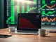 Analysis of Coinbase Q4 loss showing $667M deficit contrasted with rising trading volume and market share charts.
