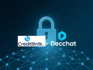 Creditlink and Dechat partnership merges logos into a secure lock over a decentralized Web3 messaging network.