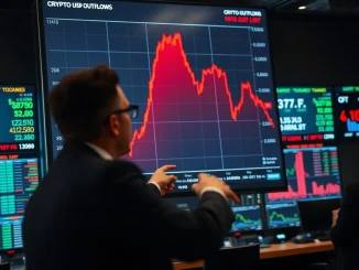 Financial chart showing dramatic crypto fund outflows as Bitcoin leads a major capital exodus.