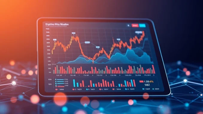 Cryptocurrency market analysis showing data charts and AI blockchain integration for 2025-2026 trends