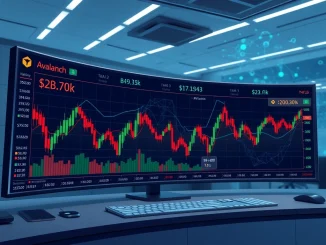 Cryptocurrency market dashboard showing BNB, Avalanche, and AI token price movements with blockchain and AI elements