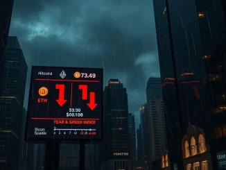 Crypto market sentiment in extreme fear as storm clouds gather over digital asset prices and investor confidence.