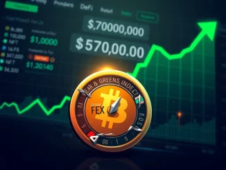 Illustration of Bitcoin price surpassing $70K while the Crypto Fear & Greed Index shows Extreme Fear, representing the current crypto market cap volatility.