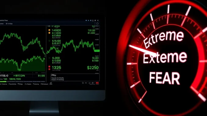 Crypto market analysis showing price charts alongside an Extreme Fear sentiment gauge.