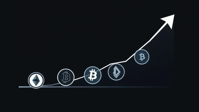 Analyst's chart showing a conceptual growth trend for a long-term cryptocurrency portfolio strategy.