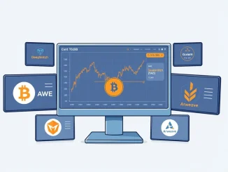 Cryptocurrency market analysis dashboard showing Bitcoin volatility and five altcoin projects for 2026.